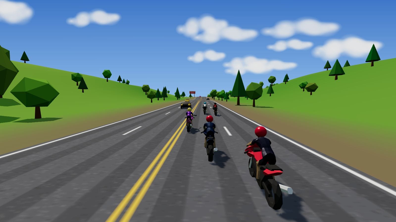 Bikes racing down Country Run, a green road with hills