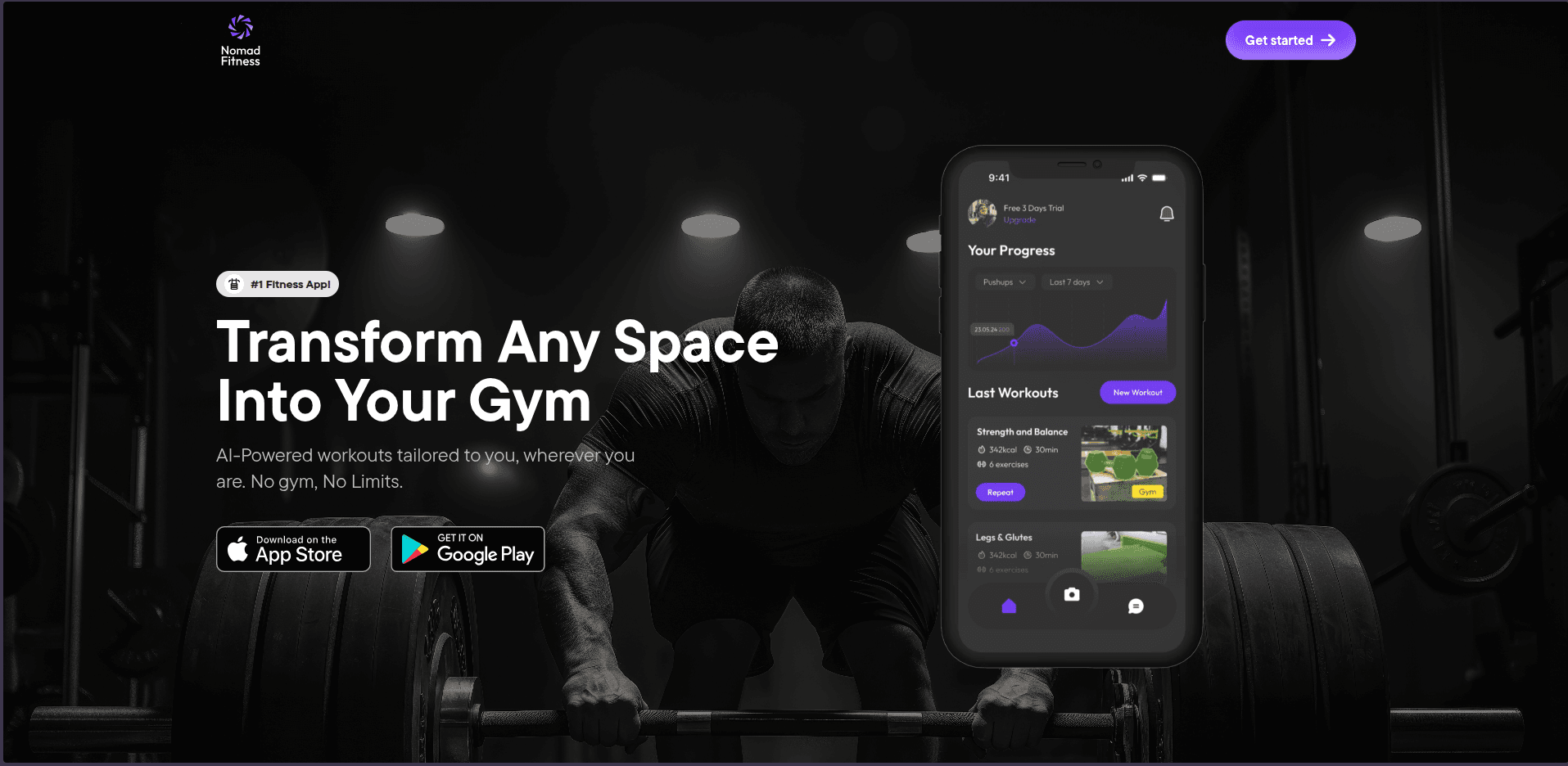 Nomad Fitness landing page (hero)